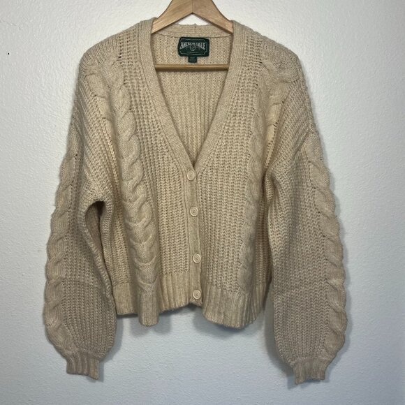American Eagle Outfitters Sweaters - American Eagle | Cream Cable Knit Cardigan Sweater Cozy Balloon Sleeve, size M
